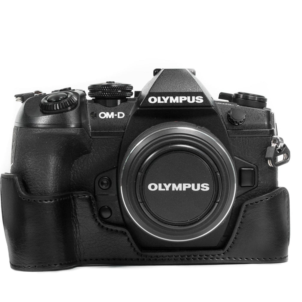 MegaGear Olympus OM-D E-M1 Mark III, E-M1 Mark II Ever Ready Leather Camera  Half Case and Strap, with Battery Access