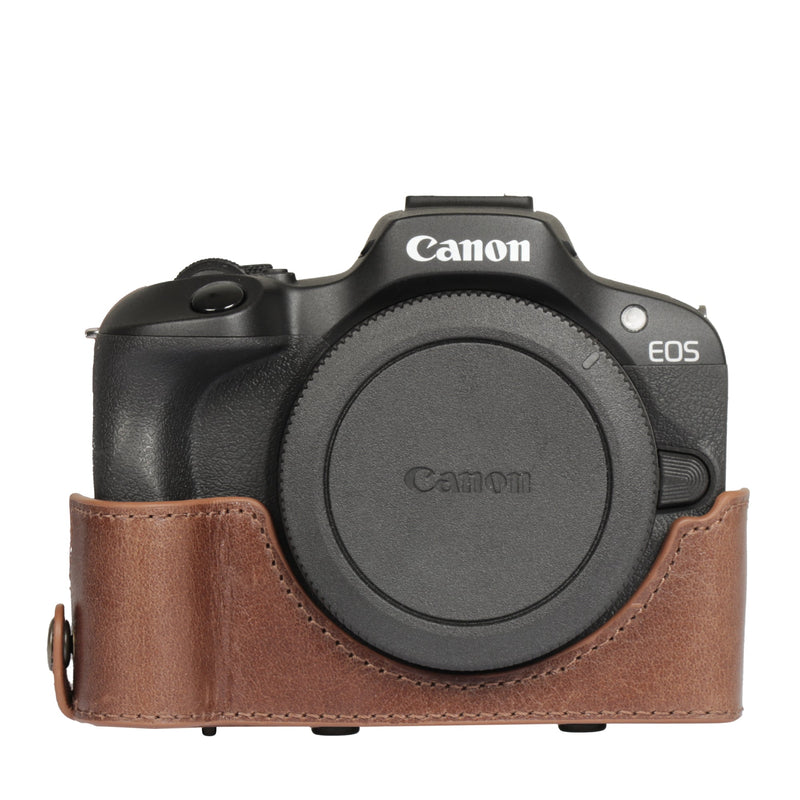 MegaGear Leather Camera Case for Canon Eos R100 with 18 45mm Lens Black MG2078