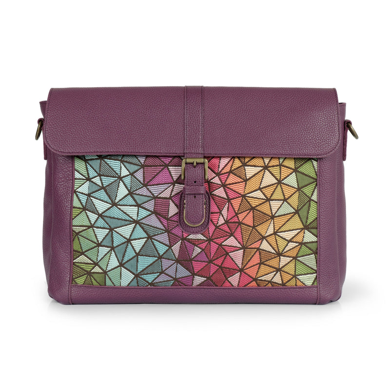 Purple leather messenger bag online