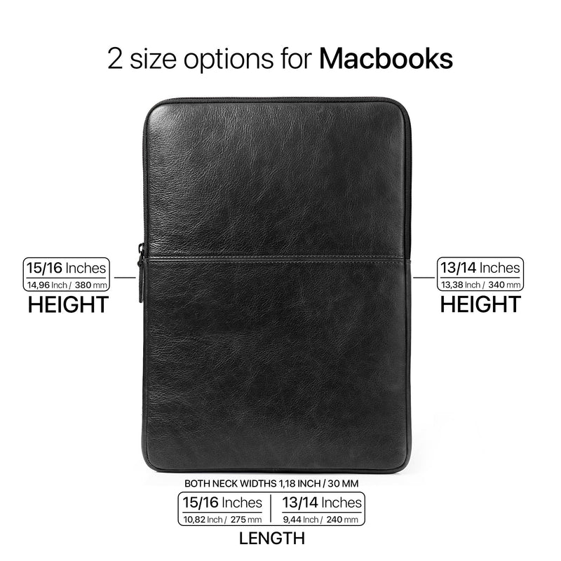 MegaGear Monterey Top Grain Leather Laptop Sleeve Bag Case for MacBook Pro & Air, 13"-14", 15-16"Genuine Slim Travel Office Style (2020-2024 - M1, M2, M3, M4 Pro & Max)