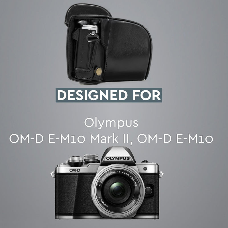 MegaGear Olympus OM-D E-M10 Mark II, E-M10 (14-42mm) Ever Ready Leather Camera Case and Strap