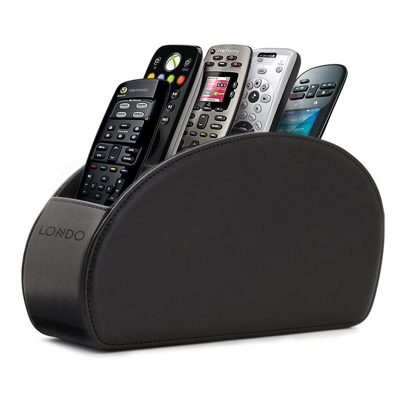 Londo Remote Control Holder with 5 Pockets, Store DVD, Blu-Ray, TV, Roku or Apple TV Remotes, PU Leather with Suede Lining