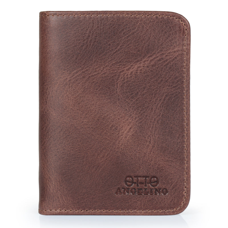 Otto Angelino RFID Blocking Men Zippered Bifold Wallet, Italian Top Grain Leather, Slim Travel Comfort, Credit Card Holder