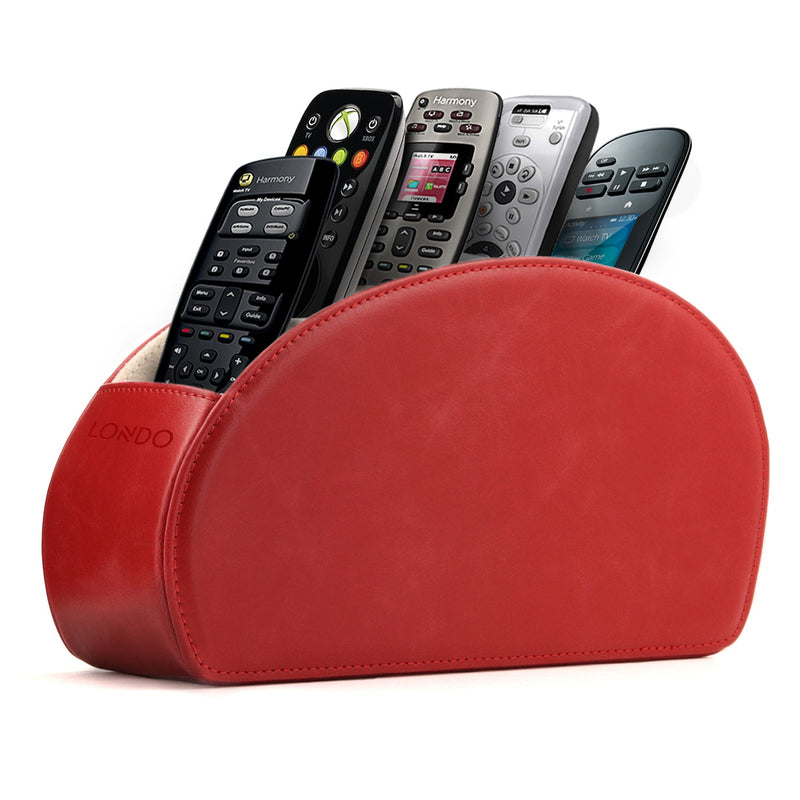 Londo Remote Control Holder with 5 Pockets, Store DVD, Blu-Ray, TV, Roku or Apple TV Remotes, PU Leather with Suede Lining