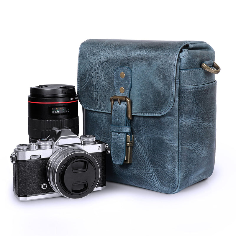 MegaGear Torres Mini Top Grain Leather Camera Messenger Bag for Mirrorless, Instant and DSLR Cameras