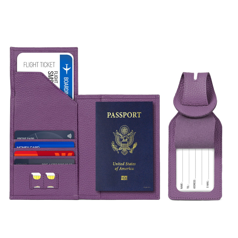 Otto Angelino Real Leather Passport Wallet RFID Blocking with Ticket Slot and Baggage Tags