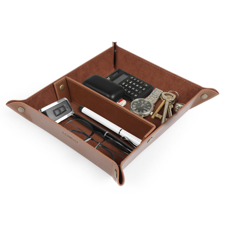 Londo Leather Tray Organizer, Practical Storage Box for Wallets, Watches, Keys, Coins, Cell Phones and Office Equipment