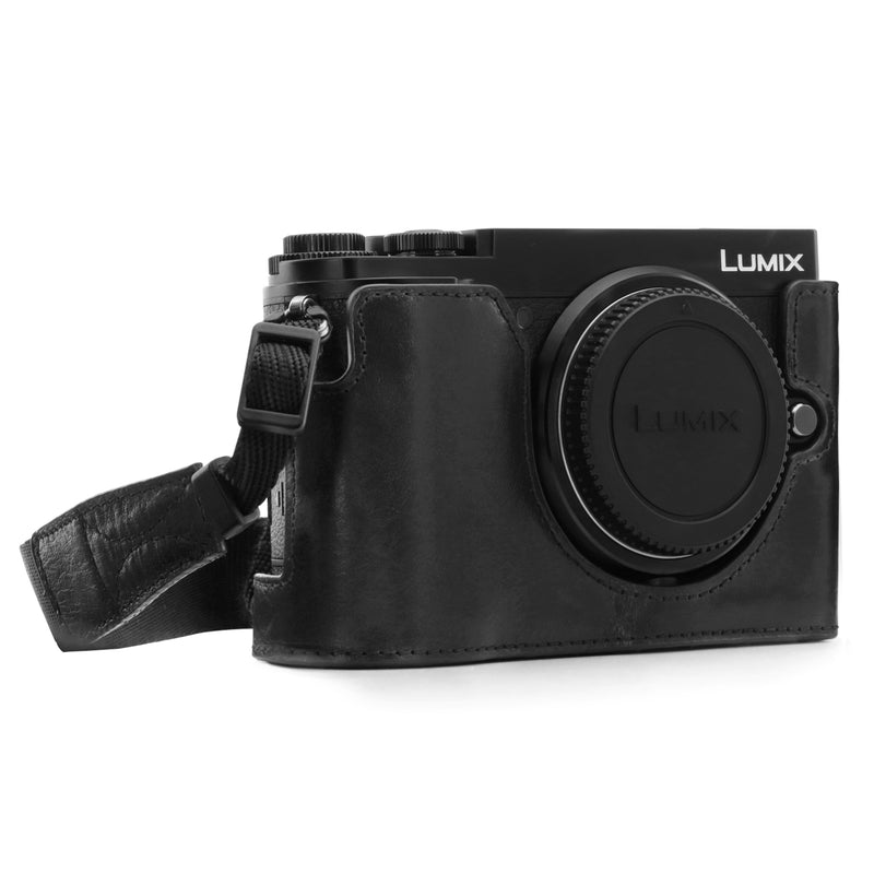 MegaGear Panasonic Lumix DC-GX9 Ever Ready Top Grain Leather Camera Half Case and Strap