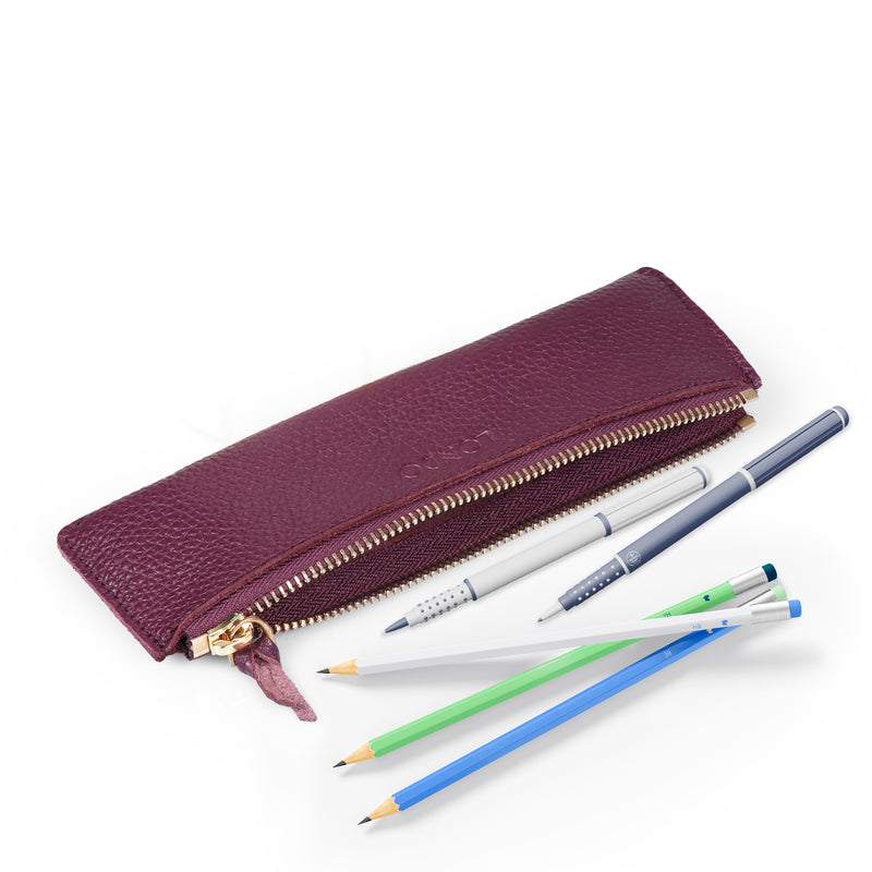 Londo Top Grain Leather Pen Case with Zipper Closure, Pencil Pouch Stationery Bag