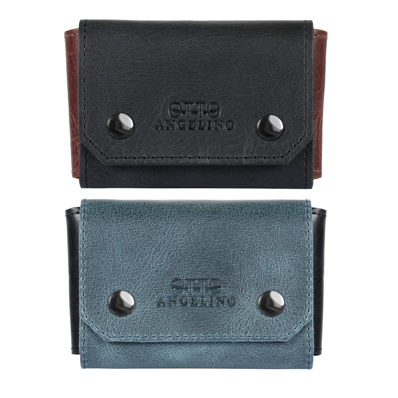 Otto Angelino Top Grain Leather Credit and Business Card Case with Snap Fastener Closure, Unisex