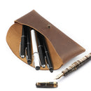 Londo Top Grain Leather Pen Case with Metal Snap Fastener, Pencil Pouch Stationery Bag