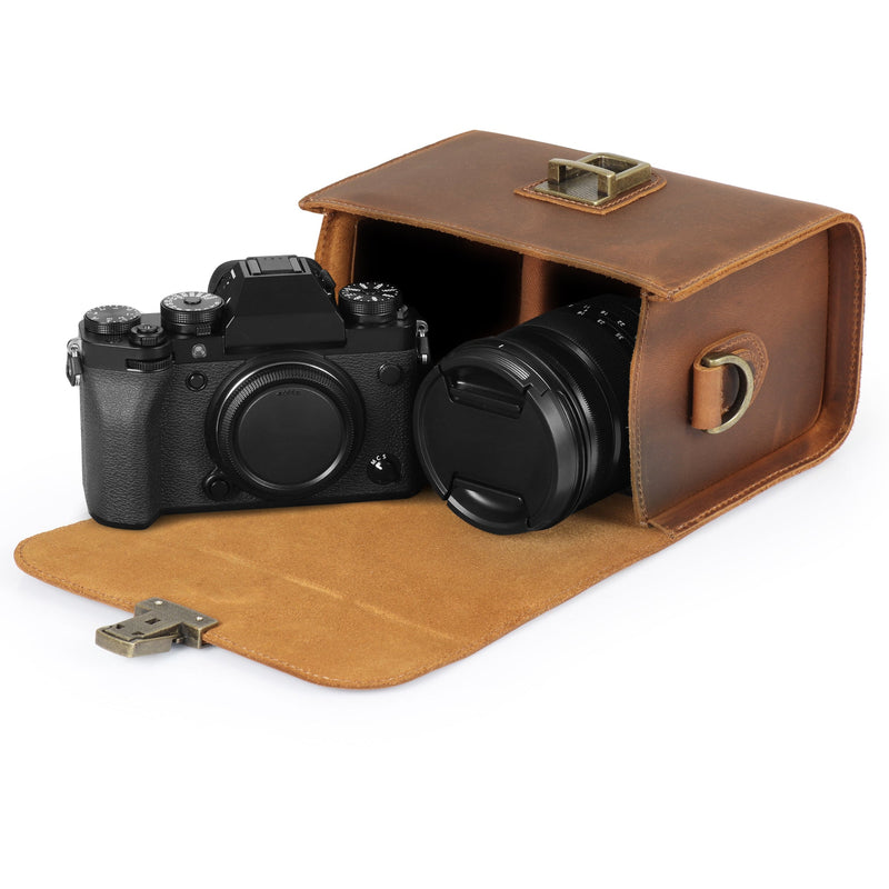 MegaGear Pebble Top Grain Leather Camera Messenger Bag for Mirrorless, Instant and DSLR Cameras