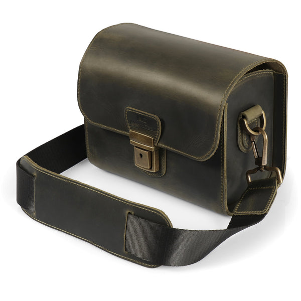 MegaGear Pebble Top Grain Leather Camera Messenger Bag for Mirrorless, Instant and DSLR Cameras