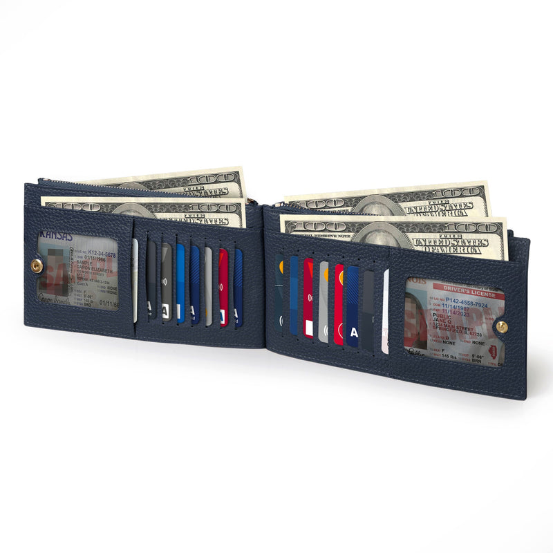 Otto Angelino Top Grain Leather 2 Compartment Bifold Wallet with Phone Compatible Slots, RFID Blocking