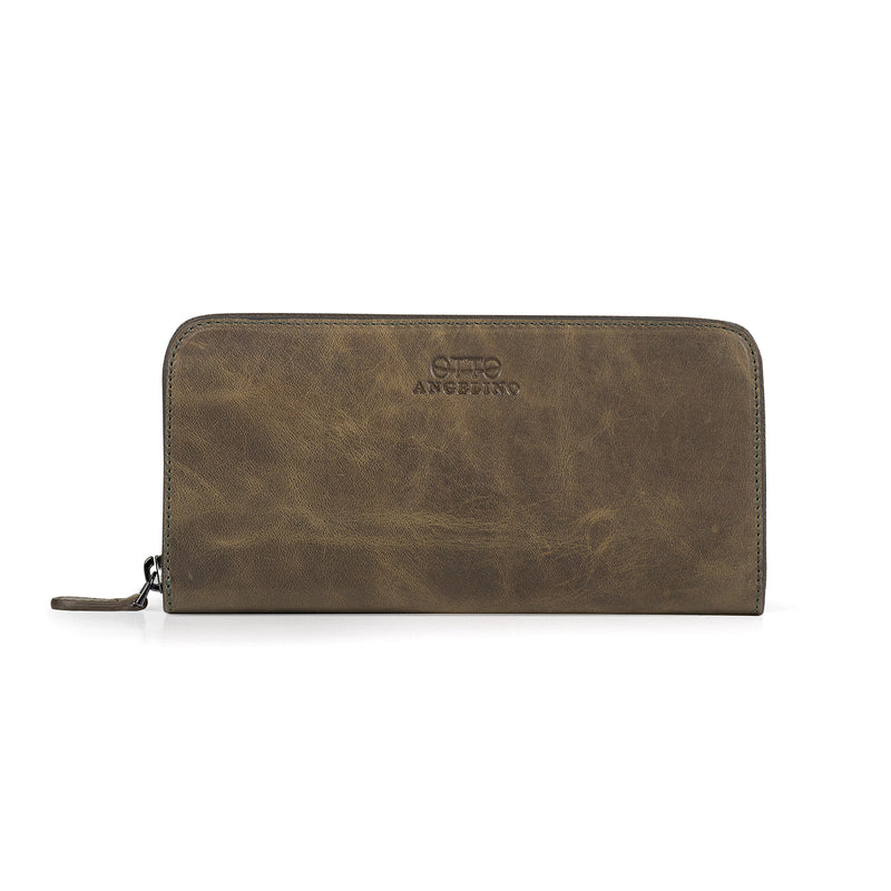 Otto Angelino Leather Zippered Clutch with Phone Compatible Slots