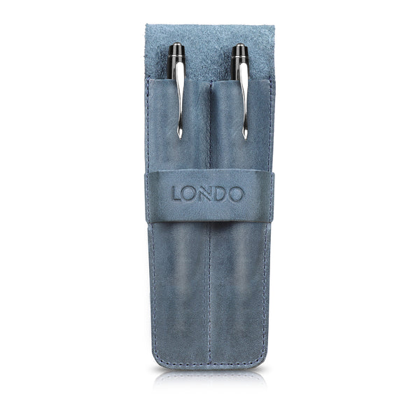 Londo Top Grain Leather Pen and Pencil Case with Tuck in Flap - Two Compartment