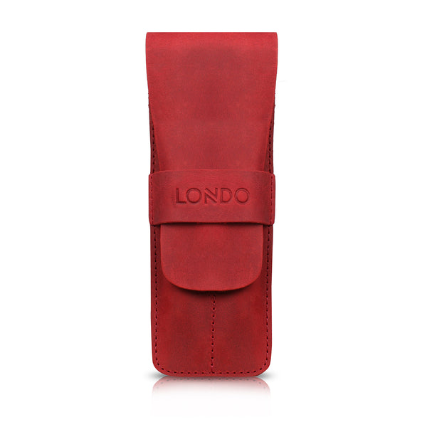 Londo Top Grain Leather Pen and Pencil Case with Tuck in Flap - Two Compartment