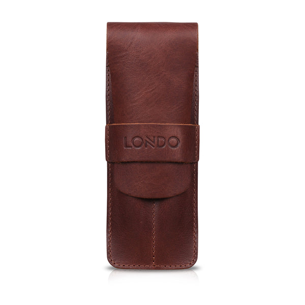 Londo Top Grain Leather Pen and Pencil Case with Tuck in Flap - Two Compartment