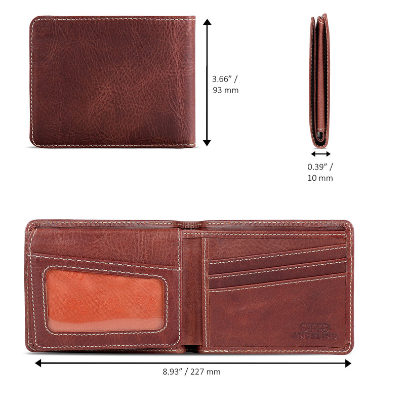 Otto Angelino Handcrafted Custom Vintage Wallet, Personalized Bifold Card and Cash Wallet, Slim Credit Card Holder