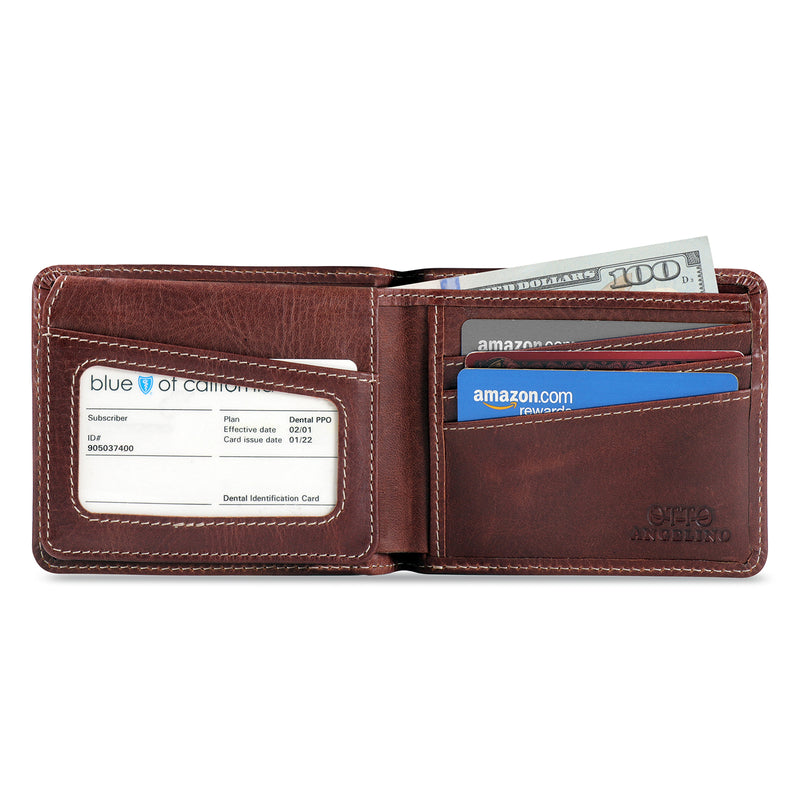 Otto Angelino Handcrafted Custom Vintage Wallet, Personalized Bifold Card and Cash Wallet, Slim Credit Card Holder