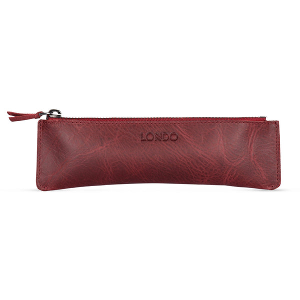 Londo Top Grain Leather Pen Case with Zipper Closure, Pencil Pouch Stationery Bag