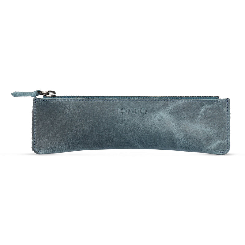 Londo Top Grain Leather Pen Case with Zipper Closure, Pencil Pouch Stationery Bag