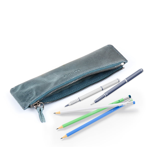 Londo Top Grain Leather Pen Case with Zipper Closure, Pencil Pouch Stationery Bag