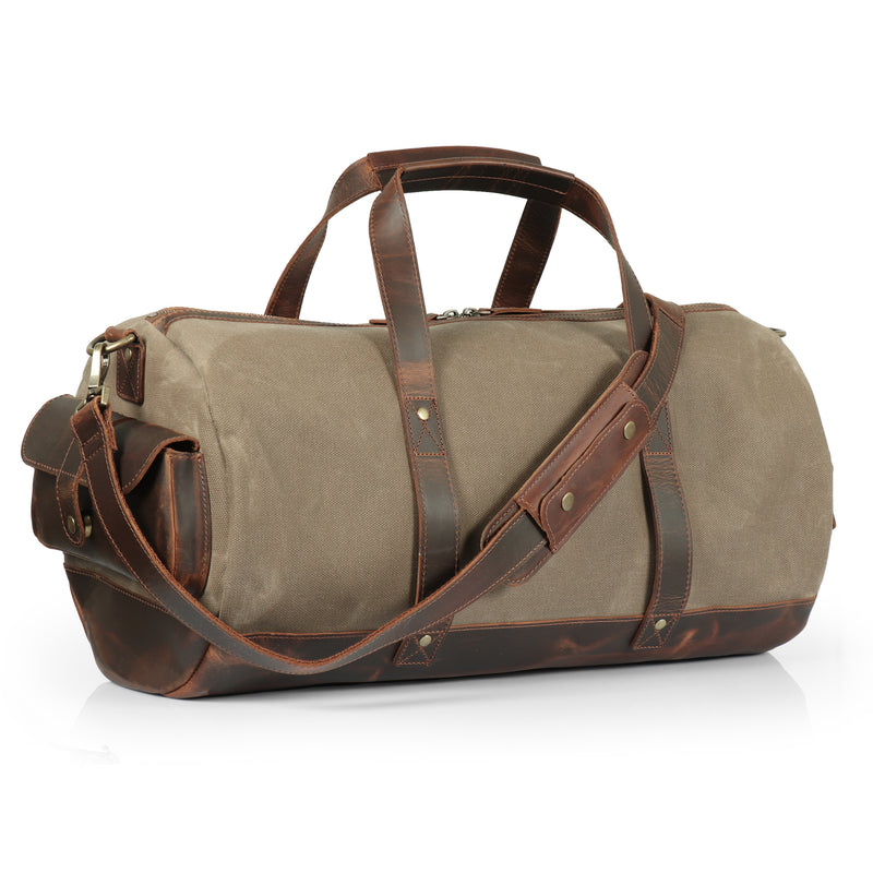 Leather and Canvas Overnight Travel Bag