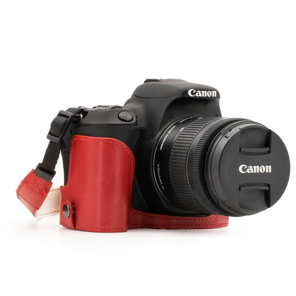 MegaGear Canon EOS Rebel SL3, EOS 250D, EOS Kiss X10, EOS Rebel SL2, Kiss X9, EOS 200D Ever Ready Leather Camera Half Case and Strap