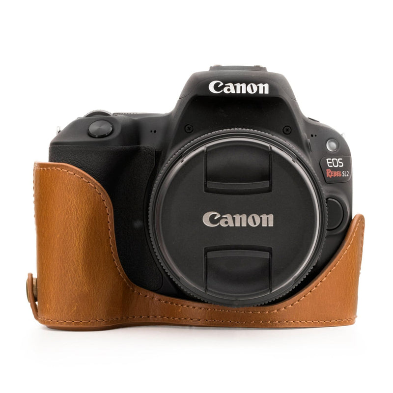 MegaGear Canon EOS Rebel SL3, EOS 250D, EOS Kiss X10, EOS Rebel SL2, Kiss X9, EOS 200D Ever Ready Leather Camera Half Case and Strap