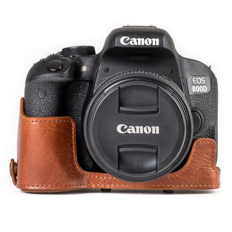 MegaGear Canon EOS Rebel T7i, Kiss X9i, 77D, 9000D, EOS 800D (18-55mm) Ever Ready Top Grain Leather Camera Case and Strap