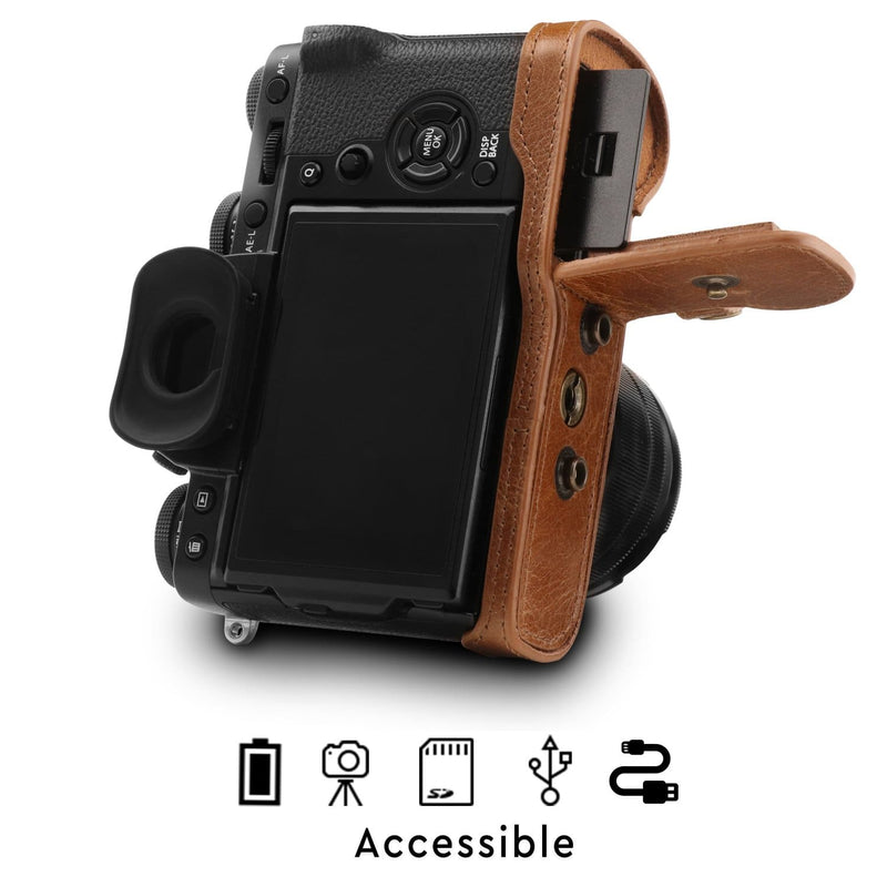 MegaGear Fujifilm X-T3 (XF23mm, XF56mm & 18-55mm Lenses) Ever Ready Top Grain Leather Camera Case and Strap