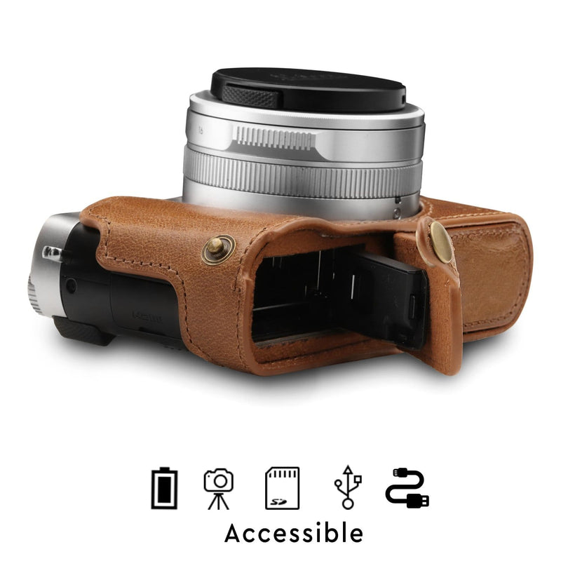 MegaGear Leica D-Lux 7 Ever Ready Top Grain Leather Camera Half Case and Strap