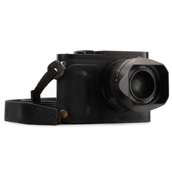 MegaGear Leica Q-P, Q (Typ 116) Top Grain Leather Camera Half Case and Strap