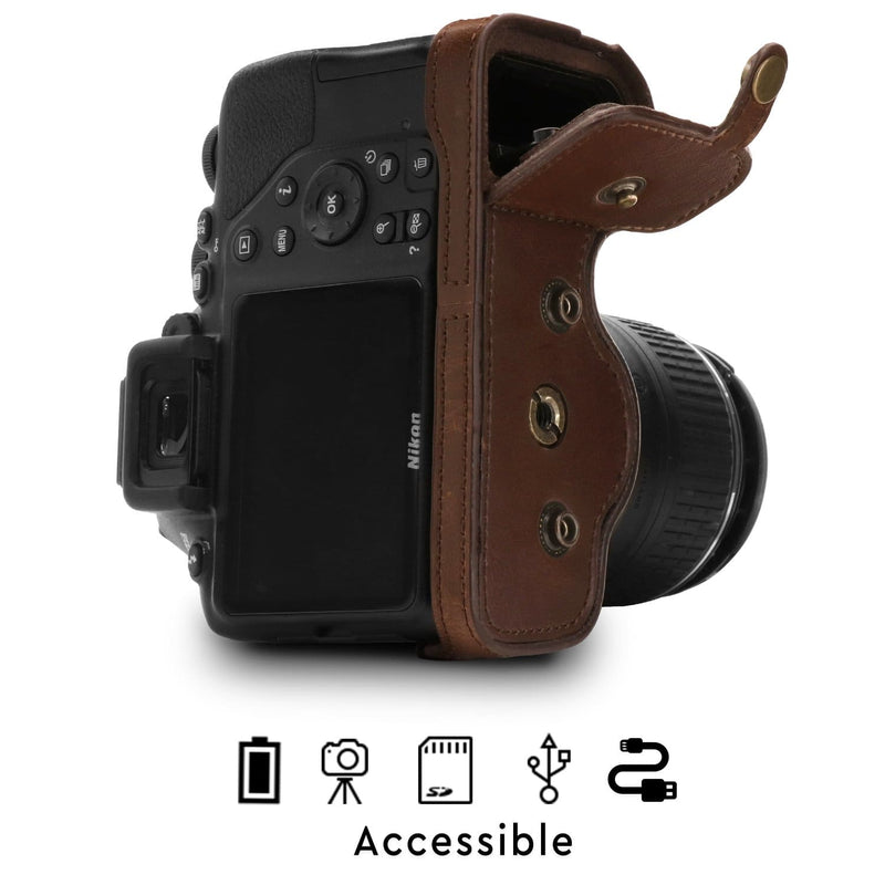 MegaGear Nikon D3500 Ever Ready Leather Camera Case and Strap