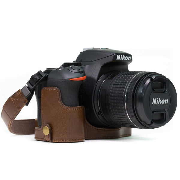 MegaGear Nikon D5600, D5500 Ever Ready Leather Camera Half Case and Strap