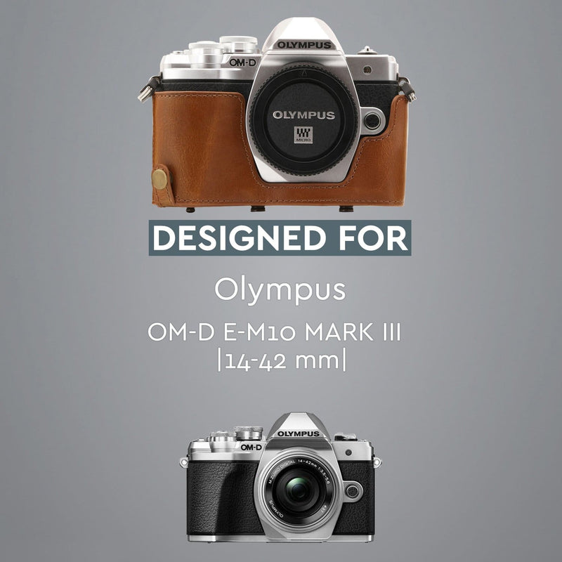 MegaGear Olympus OM-D E-M10 Mark IIIs, OM-D E-M10 Mark III (14-42mm) Ever Ready Leather Camera Case and Strap