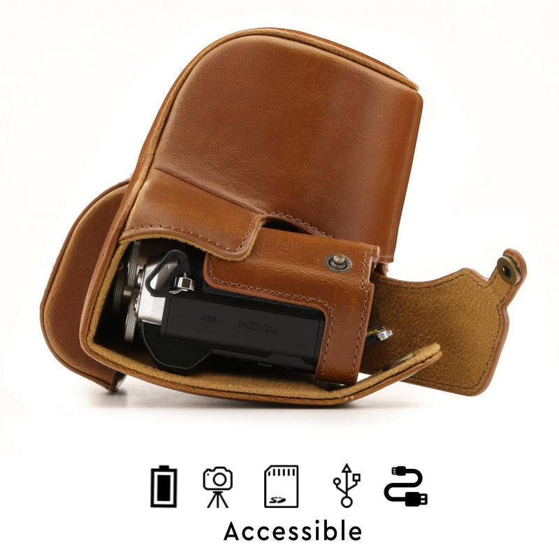 MegaGear Olympus OM-D E-M10 Mark IIIs, OM-D E-M10 Mark III (14-42mm) Ever Ready Leather Camera Case and Strap