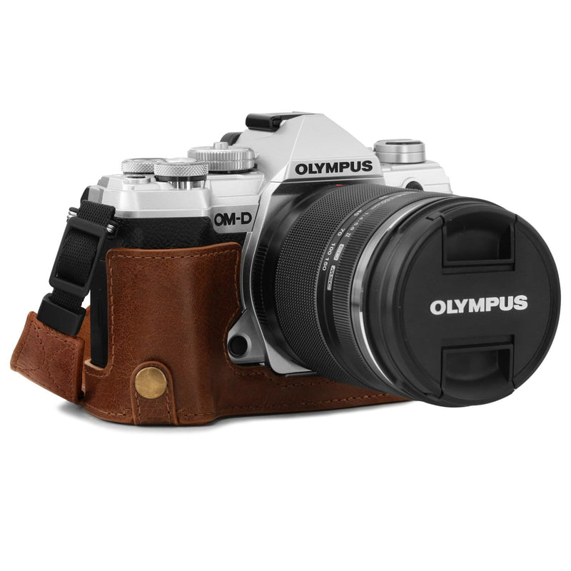 MegaGear Olympus OM-D E-M5 Mark III Ever Ready Top Grain Leather Camera Half Case and Strap