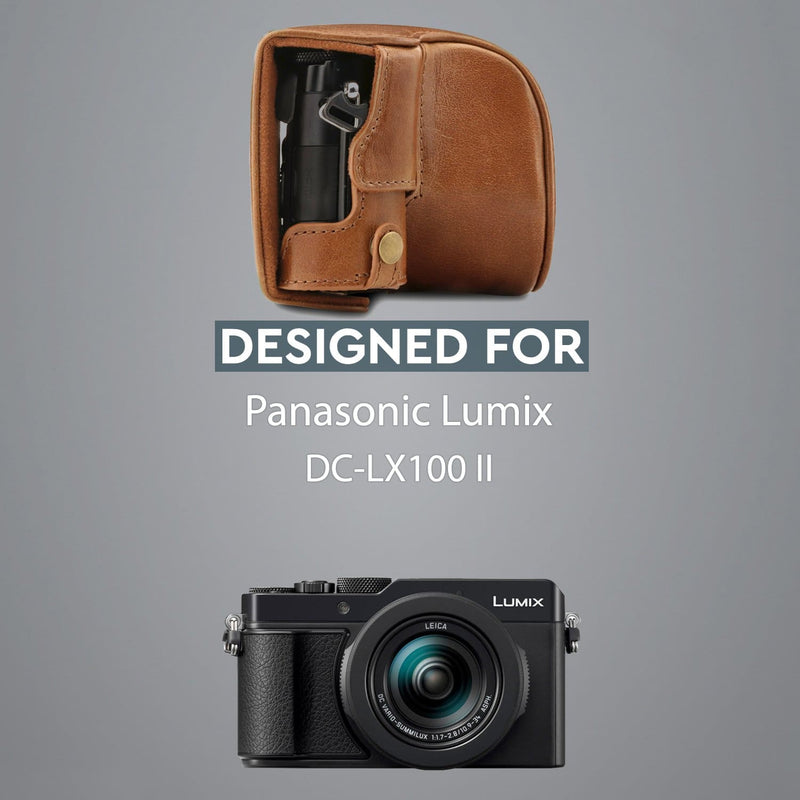 MegaGear Panasonic Lumix DC-LX100 II Ever Ready Top Grain Leather Camera Case and Strap