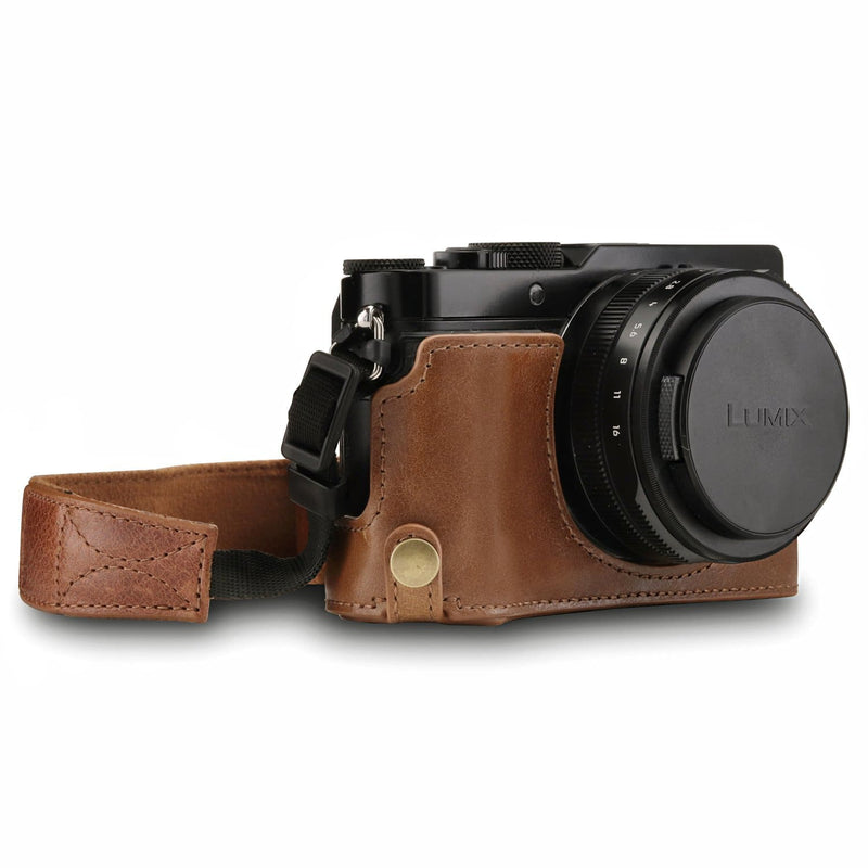 MegaGear Panasonic Lumix DC-LX100 II Ever Ready Top Grain Leather Camera Half Case and Strap