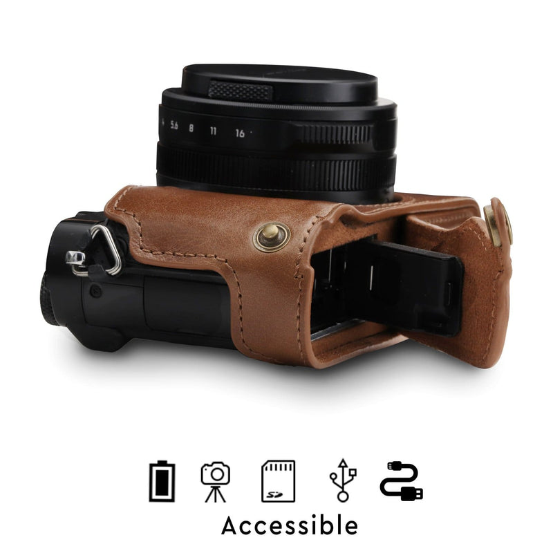 MegaGear Panasonic Lumix DC-LX100 II Ever Ready Top Grain Leather Camera Half Case and Strap