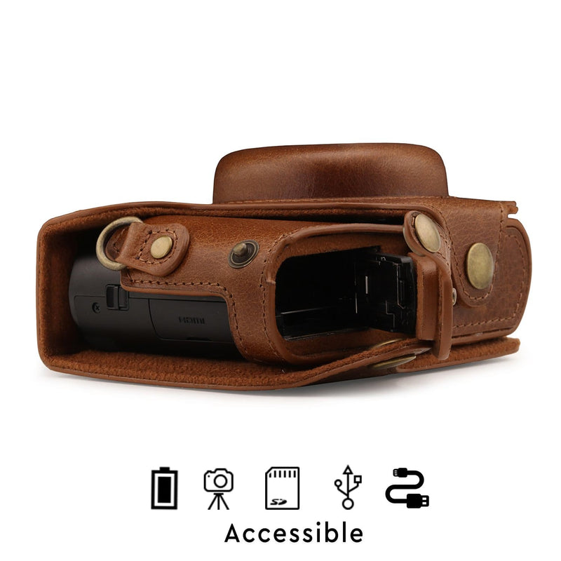 MegaGear Panasonic Lumix DC-ZS200, DC-TZ200, DMC-ZS100, DMC-TZ100 Ever Ready Top Grain Leather Camera Case and Strap