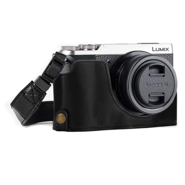 MegaGear Panasonic Lumix DMC-GX85, DMC-GX80 Ever Ready Leather Camera Half Case and Strap