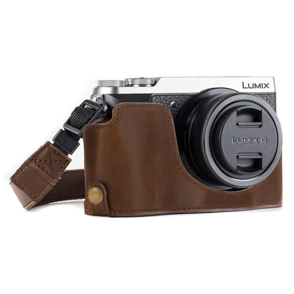 MegaGear Panasonic Lumix DMC-GX85, DMC-GX80 Ever Ready Leather Camera Half Case and Strap