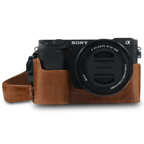 MegaGear Sony Alpha A6400, A6100 Ever Ready Top Grain Leather Camera Half Case