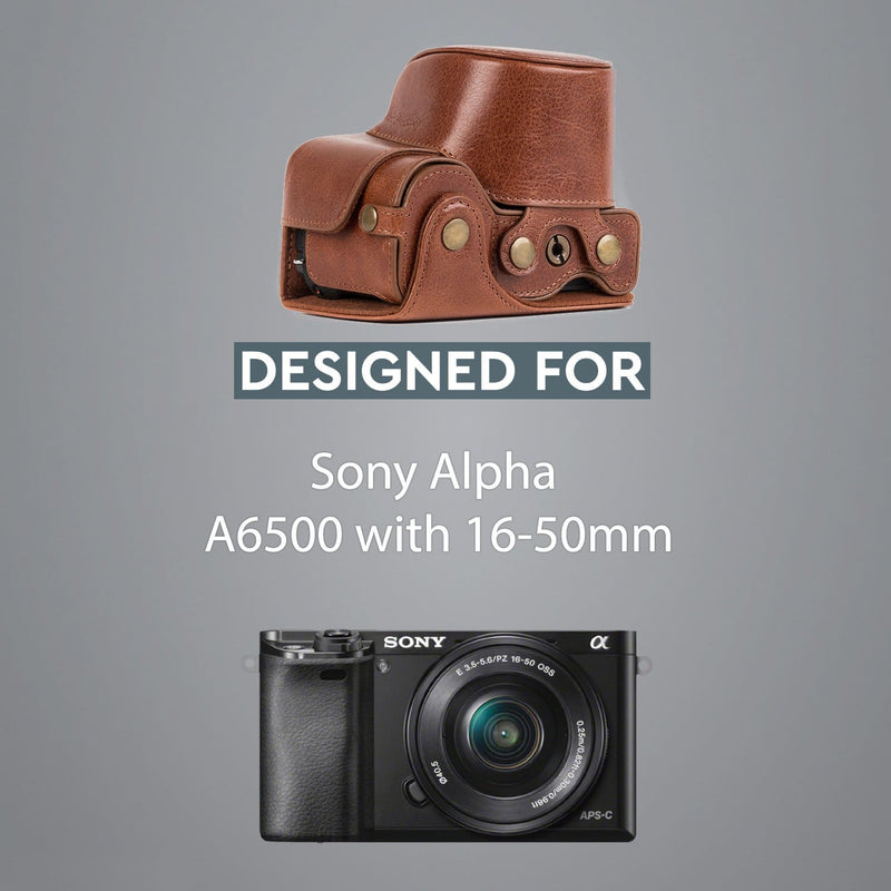 MegaGear Sony Alpha A6500 (16-50 mm) Ever Ready Top Grain Leather Camera Case and Strap