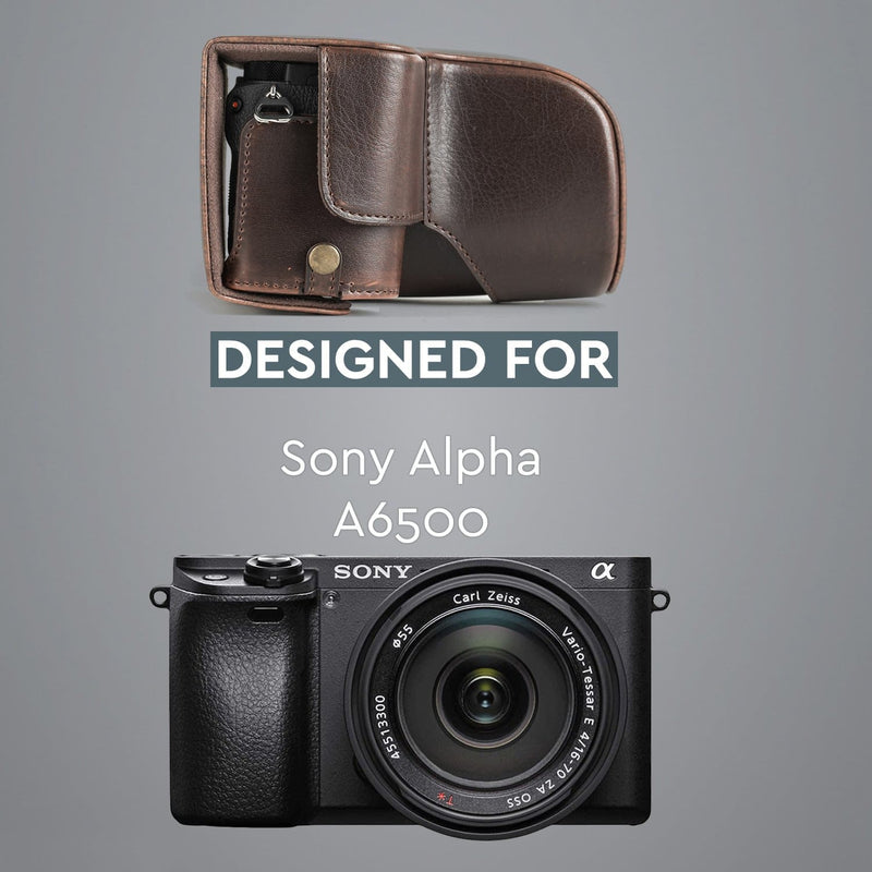 MegaGear Sony Alpha A6500 (up to 16-70mm) Ever Ready Leather Camera Case and Strap, with Battery Access