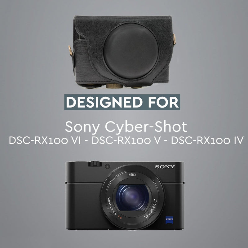 MegaGear Sony Cyber-shot DSC-RX100 VI, DSC-RX100 V, DSC-RX100 IV Ever Ready Top Grain Leather Camera Case with Strap