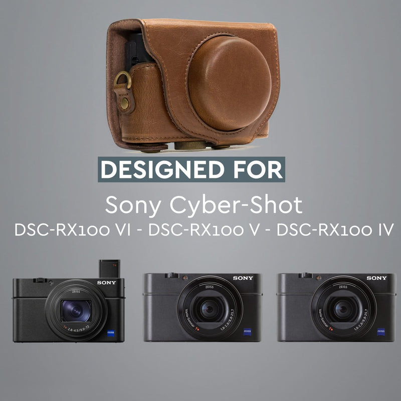 MegaGear Sony Cyber-shot DSC-RX100 VII, DSC-RX100 VI, DSC-RX100 V, DSC-RX100 IV Ever Ready Leather Camera Case with Strap